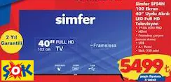 SİMFER SFS4N 102 EKRAN 40” UYDU ALICILI LED FULL HD TELEVİZYON